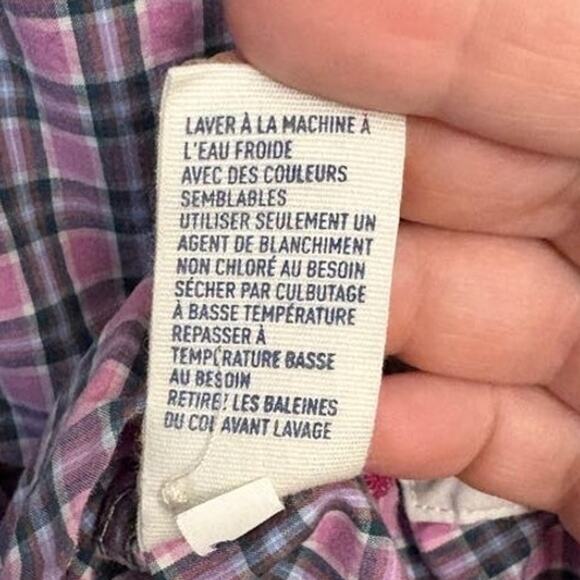 American Eagle Favorite Shirt Button Up Long Sleeve Slim Fit Plaid Pink Size 2 - Picture 5 of 5